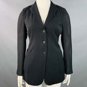 AKRIS Black Polyester Textured Stripe Notch Lapel Jacket Blazer